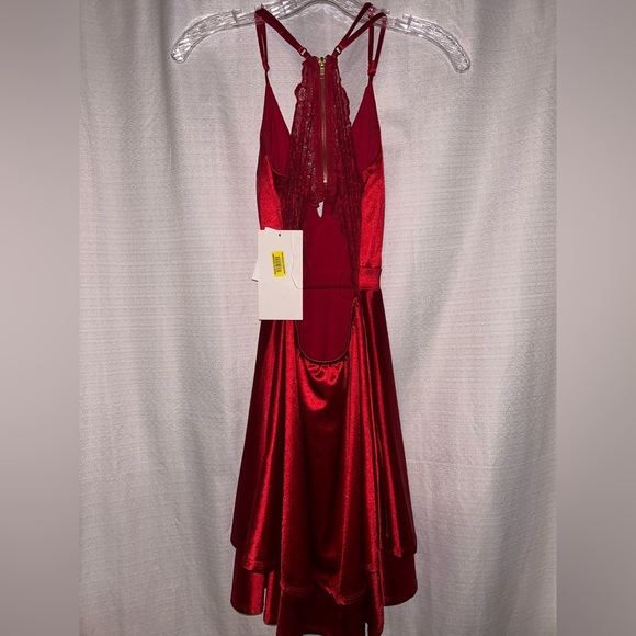 Silk Red Cocktail Dress with Lace Back. Honey and Rosie XS - Picture 3 of 5